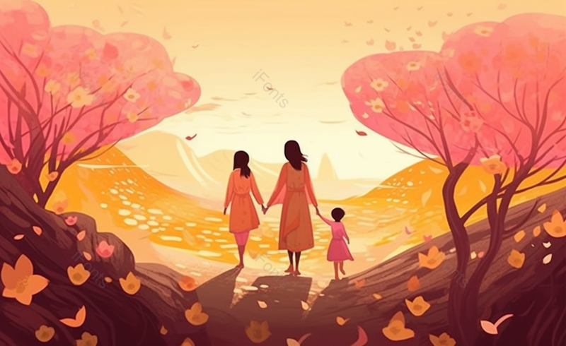 母亲节卡通手绘康乃馨素材温馨牵手的画面,插画/手绘图,插画/手绘图库,插画/手绘图下载,插画/手绘